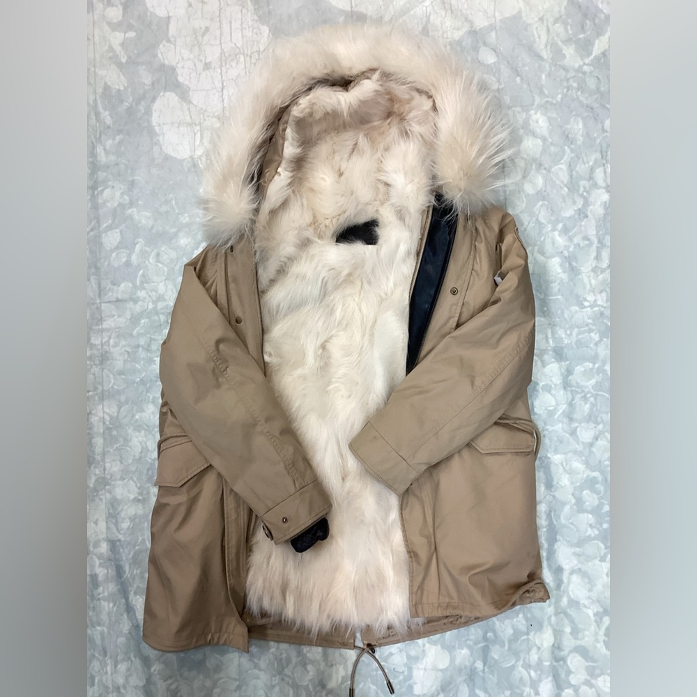 Adults Tan Winter Coat with Real Fur with Removable Vest.